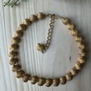 VTG Castlecliff Ball Bead Necklace Brushed Gold Plated‎ Signed Elegant 17"